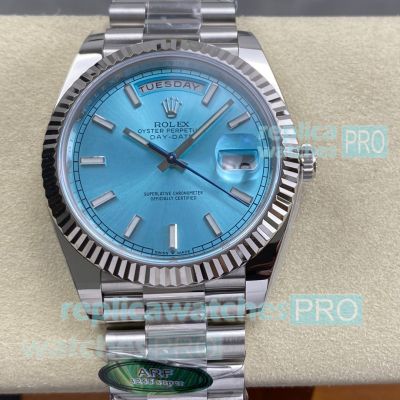 1-1 Replica ARF 904L Rolex Day-Date 40mm Swiss 3255 Ice Blue Dial Watch 